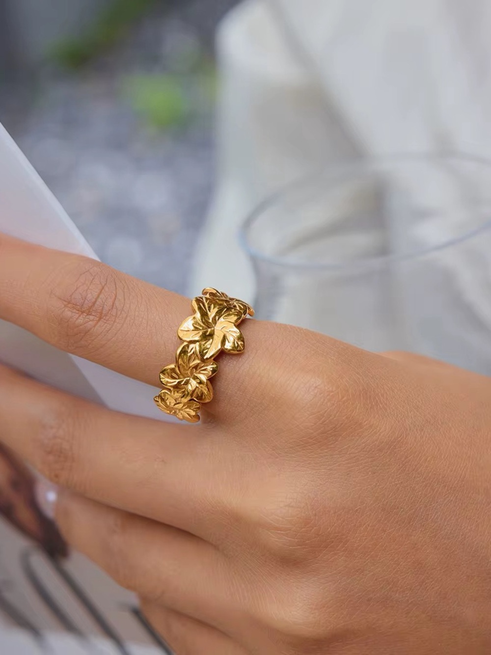 18K Gold Plated Adjustable Flower Ring
